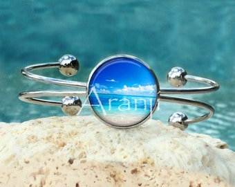 Beach art cuff bracelet, palm bracelet, tropical, island bracelet, ocean bangle, tropical jewelry, beach jewelry, SP138B