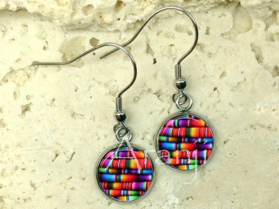 Mexican Blanket Drop Earrings, Drop Earrings, Mexican Blanket