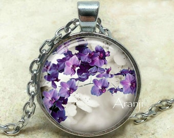 Purple orchid art pendant,  purple orchid necklace, purple flower pendant, purple orchid jewelry, purple orchid pendant, Pendant #PL127P