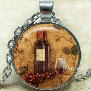 Wine art pendant, wine necklace, wine jewelry, vigneron necklace, oenophile pendant, grape necklace, wine lover, Pendant#HG142P