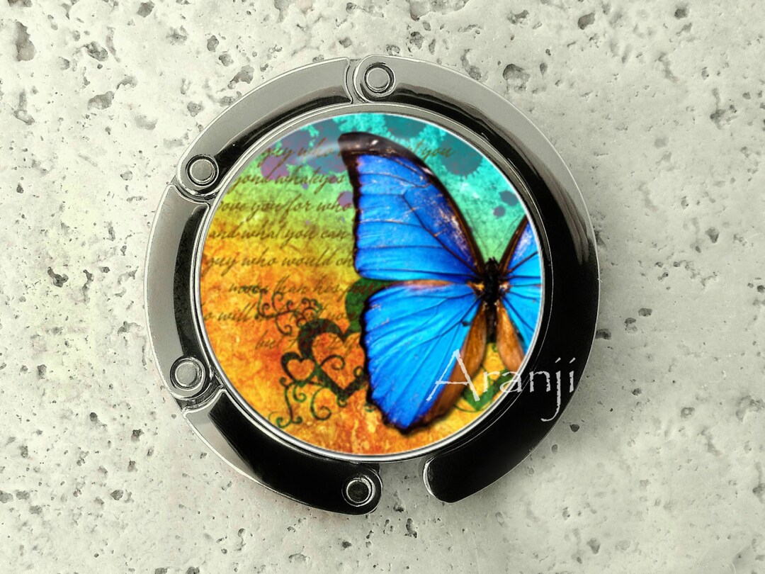 Iridescent Blue Butterfly Purse Hanger Tabletop Purse Hanger Etsy