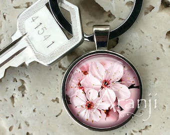 Pink cherry blossoms keychain, key chain, key ring, key fob, pink flower keyring, cherry blossoms key chain, gift, sakura keychain #PL164K