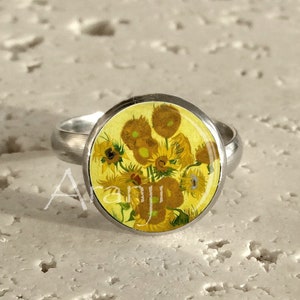 Van Gogh Sunflowers ring, Sunflowers adjustable ring, fine art ring, Van Gogh jewelry, adjustable Van Gogh Sunflowers ring, Ring#AR137R