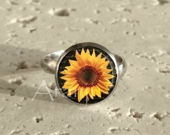 Sunflower ring, sunflower adjustable stainless steel ring, ring, sunflower jewelry, yellow flower ring, adjustable sunflower  Ring#PL119R