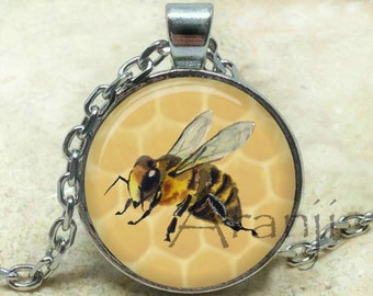 Bee Art Pendant, Honey Bee Necklace, Bumblebee Pendant, Bee - Main Image