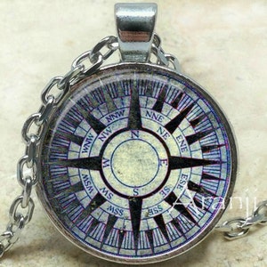 Ancient mariner's compass art pendant, compass necklace, compass jewelry, mariner's compass necklace, antique compass, Pendant HG228P image 1