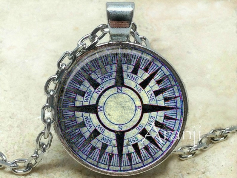 Ancient mariner's compass art pendant, compass necklace, compass jewelry, mariner's compass necklace, antique compass, Pendant HG228P image 1