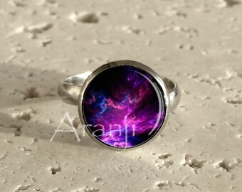 Purple nebula ring, nebula adjustable stainless steel ring, art ring, nebula jewelry, nebula ring, adjustable purple nebula ring Ring#SP109R