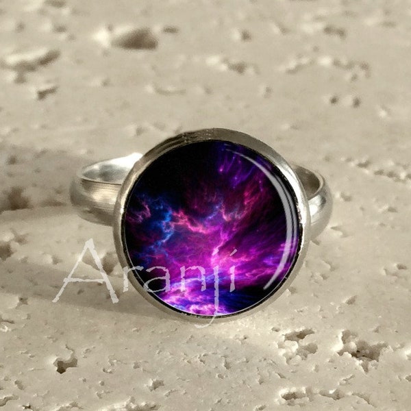 Purple nebula ring, nebula adjustable stainless steel ring, art ring, nebula jewelry, nebula ring, adjustable purple nebula ring Ring#SP109R