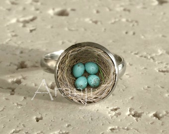 Bird's nest ring, nest ring, ring, bird nest jewelry, mom ring, adjustable nest with eggs ring, eggs ring, Ring#AN233R