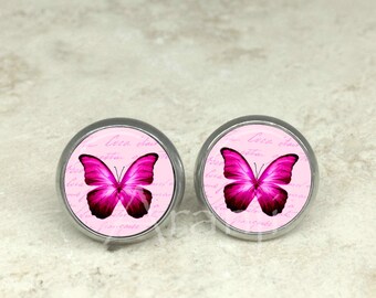 Pink butterfly earrings, pink butterfly post earrings, pink butterfly jewelry, pink butterfly stud earrings AN109E