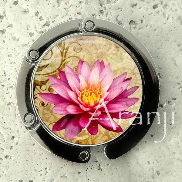 Pink lotus purse hanger, tabletop purse hanger, purse hanger, purse hook, lotus purse hook, flower purse hanger, lotus purse hanger PL165PH