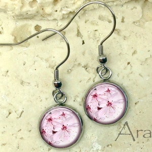 Cherry blossom earrings, cherry blossom dangle earrings, pink flower earrings, sakura earrings, cherry blossom jewelry, pink sakura PL145DP