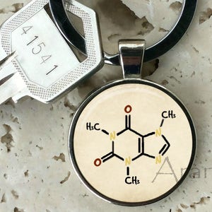 Caffeine molecule keychain, key chain, key ring, key fob, caffeine key chain, caffeine, keychain, gift for man or woman, keychain #HG184K