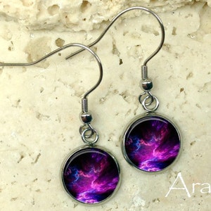 Glass dome purple nebula earrings, purple nebula earrings, nebula drop earrings, nebula earrings, nebula jewelry, astronomy, space SP109DP