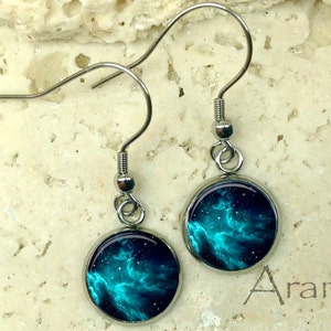 Turquoise nebula earrings, blue nebula earrings, nebula drop earrings, nebula earrings, nebula jewelry, astronomy, space SP112DP