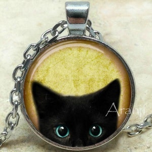 Black kitten art pendant, black cat pendant, black cat necklace, black cat jewelry, kitten necklace, kitten pendant, Pendant AN116P image 1