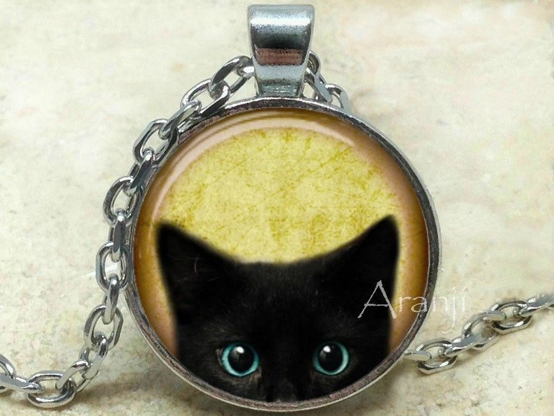 Black kitten art pendant, black cat pendant, black cat necklace, black cat jewelry, kitten necklace, kitten pendant, Pendant AN116P image 1