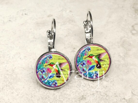 Glass Dome Hummingbird Earrings 