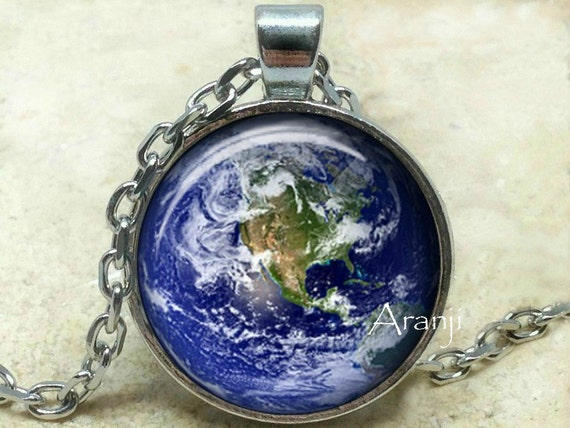 Planet Earth Art Pendant, Planet Earth Necklace, Earth Jewelry