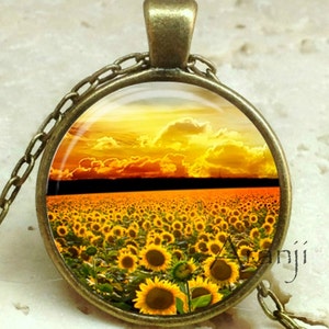Sunflowers, sunflower pendant, sunflower necklace, sunflower jewelry, sunflower photo pendant, sunflowers, Pendant #SP155BR