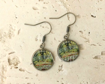 Glass dome Monet's The Japanese Footbridge and the Water Lily Pool earrings, dangle earrings, Monet art earrings, fine art earrings, AR133DP