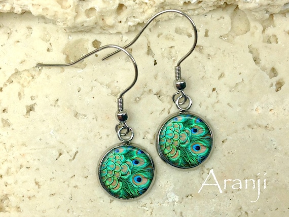 Peacock Earrings Peacock Jewelry Peacock Drop Earrings Peacock
