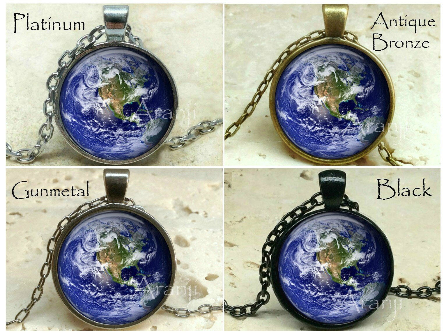 Planet Earth Art Pendant, Planet Earth Necklace, Earth