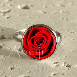 Red rose ring, red flower adjustable ring, flower jewelry, mom gift, adjustable red rose ring, red rose, Ring#PL104R