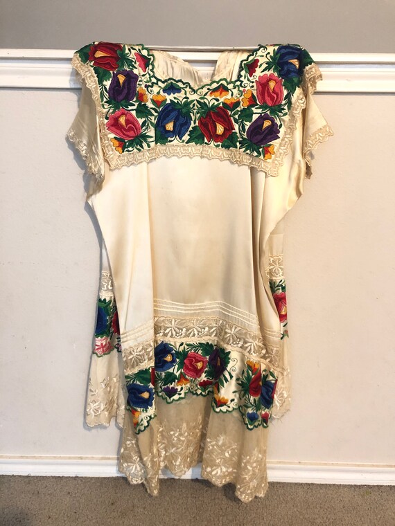 Vintage Mexican Wedding Dress - Cream Silk with Em