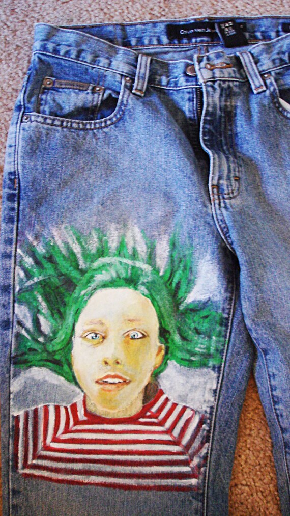 Cute Hand Painted Art Designer Jeans 