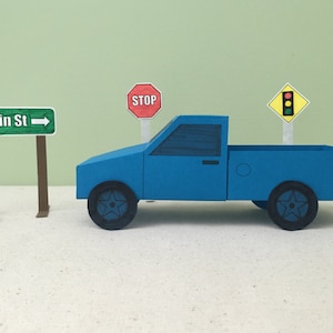 Afdrukbare Papercraft vrachtwagen en borden