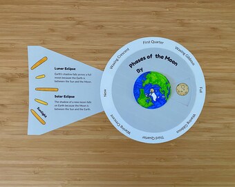 Moon Phases Wheel: Black & White Printable with Eclipse Fold-Out