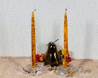 Sun Bel Amber Lucite Gold Flecked Taper Candles 12-inch Vintage MCM Decor Pair