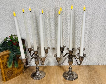 Vintage Swanski Silverplate Candelabra Pair – 5‑Arm Swivel Frontier Parlor Holders