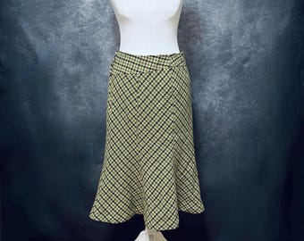 Retro Alfani Wool Houndstooth Skirt: Earth Tones Career A-Line, Size 16