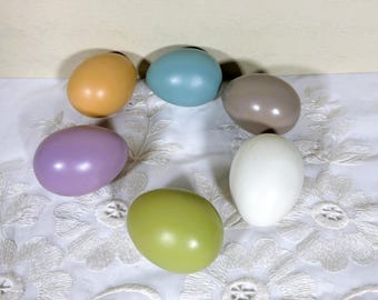 Vintage Set von sechs großen Pastell Ostern Frühling Holzeier für Dekor oder Basteln