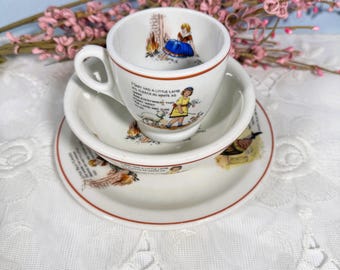 Vintage Irokese China 3-teiliges Geschirrset für Kinder - Kinderreime - John HUGHES