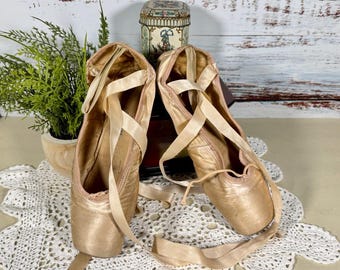 Vintage 1950s Benesh English Satin Pointe Ballet Shoes with Ribbons Display Decor