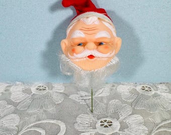 Vintage Rubber Face Santa Pick – 6.5" Christmas Decoration – Japan – Midcentury Holiday Ornament