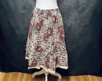 Vintage Midi Skirt Cottagecore Gingerbread Girl Peasant Prairie Circle Floral 100% Cotton sz M