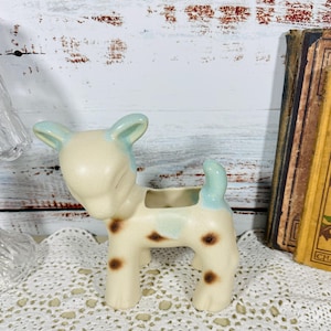 Vintage Japan Ceramic Fawn Planter Spotted Deer Matte Glaze Pot Kitsch Woodland Decor