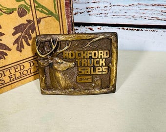 GMC Rockford Truck Sales Messingfarbene Gürtelschnalle Spec-Cast Buck Deer Western