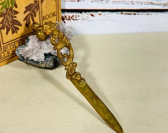 Antiker Messing Brieföffner Verziertes Rokoko Design Schweres Vintage Schreibtischzubehör 15 cm