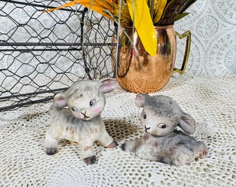 Vintage Lefton Lamb Salt and Pepper Shakers 2009 Japan Ceramic Pair (Standing and Laying)