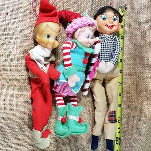 Lot of 3 Vintage Knee Huggers Christmas Elves Pixies Japan Shelf Sitter Ornaments image 2