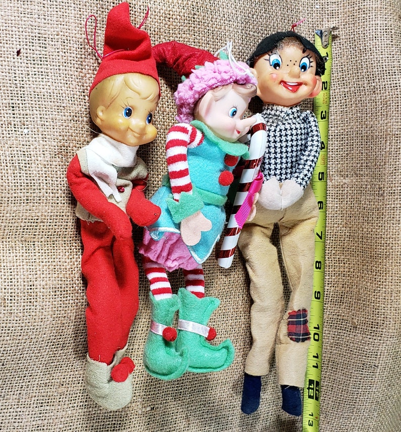 Lot of 3 Vintage Knee Huggers Christmas Elves Pixies Japan Shelf Sitter Ornaments image 2