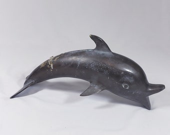 Vintage 14" Brass Dolphin Statue Sculpture Ocean Porpoise MCM - For Parts/Repair