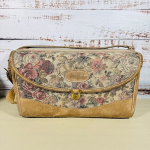 Vintage Suede Tapestry Train Case • Norma Bumbaca • Tray Mirror Luggage Tote