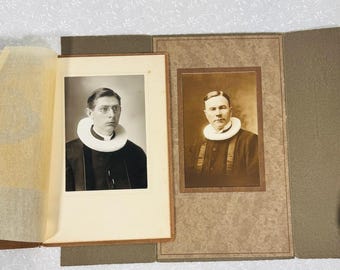 Antique Portrait Pair: Norwegian‑American Lutheran Reverend N. J. Njus – Minnesota, 25‑Year Span